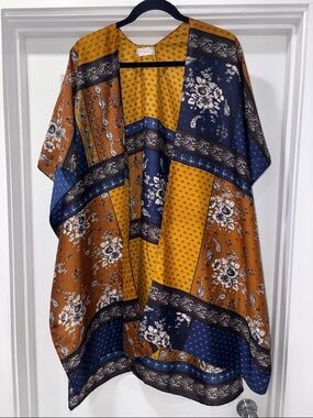 Free People Floral Patchwork Kimono in Mustard, Navy & Rust